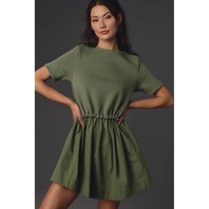 Anthropologie Pilcro Short-Sleeve Sweatshirt Twofer‎ Mini Dress in Moss Green